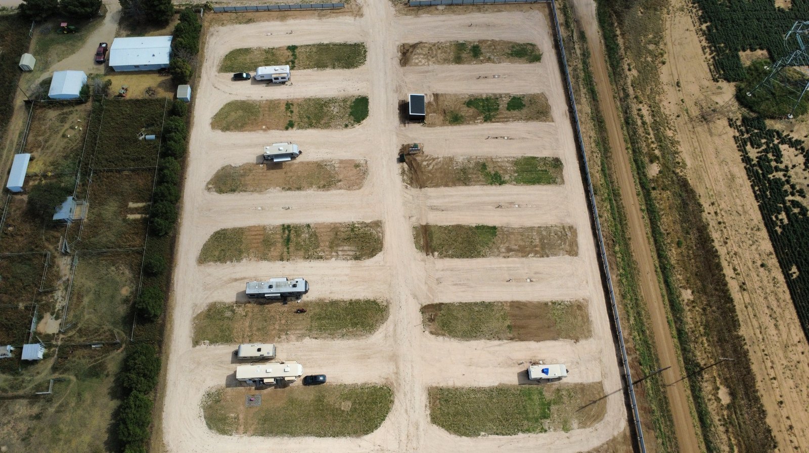 A birds-eye view of the RV park showing the layout of the sites.